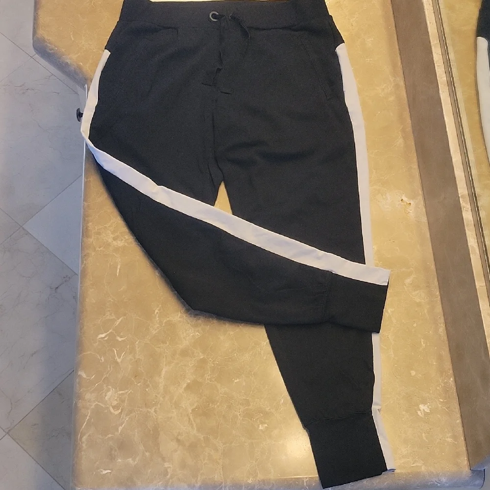 Athleta Black Tuxedo Joggers with White Side Stripe,  S - Picture 5 of 16